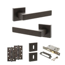 STATUS Montana Door Handle Pack (3 Lever Lock Set - 2.5" CE Sashlock, 4" Slim Knuckle Hinges x2) - Urban Dark Bronze