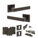 STATUS Montana Door Handle Pack (Euro Lock Set - 2.5" CE Sashlock, 4" Fire Rated Hinges x3) - Urban Dark Bronze