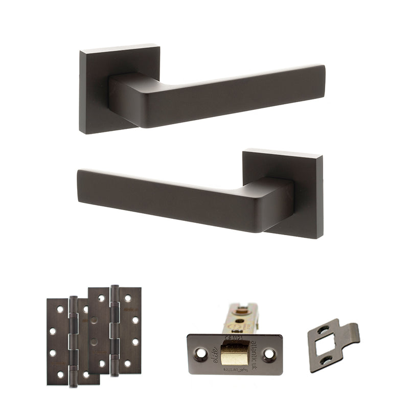 STATUS Montana Door Handle Pack (Latch Set - 3" CE Latch, 4" Slim Knuckle Hinges x2) - Urban Dark Bronze