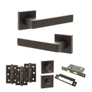 STATUS Montana Door Handle Pack (Bathroom Set - 3" CE Bathroom Lock, 3" Premium Hinges x3) - Urban Dark Bronze
