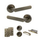STATUS Carolina Door Handle Pack (Bathroom Set - 2.5" CE Bathroom Lock, 4" Slim Knuckle Hinges x2) - Antique Brass