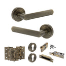 STATUS Carolina Door Handle Pack (Euro Lock Set - 2.5" CE Sashlock, 3" Premium Hinges x3) - Antique Brass