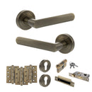 STATUS Carolina Door Handle Pack (Euro Lock Set - 2.5" CE Sashlock, 4" Fire Rated Hinges x3) - Antique Brass