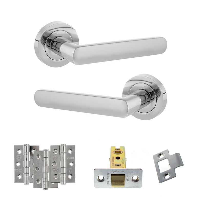 STATUS Carolina Door Handle Pack (Latch Set - 2.5" CE Latch, 3" Fire Rated Hinges x3) - Polished Chrome