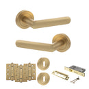 STATUS Carolina Door Handle Pack (3 Lever Lock Set - 3" CE Sashlock, 4" Fire Rated Hinges x3) - Satin Brass