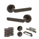 STATUS Carolina Door Handle Pack (Bathroom Set - 3" CE Bathroom Lock, 4" Slim Knuckle Hinges x2) - Urban Dark Bronze