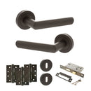 STATUS Carolina Door Handle Pack (3 Lever Lock Set - 2.5" CE Sashlock, 4" Fire Rated Hinges x3) - Urban Dark Bronze