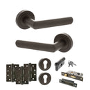 STATUS Carolina Door Handle Pack (Euro Lock Set - 2.5" CE Sashlock, 4" Fire Rated Hinges x3) - Urban Dark Bronze
