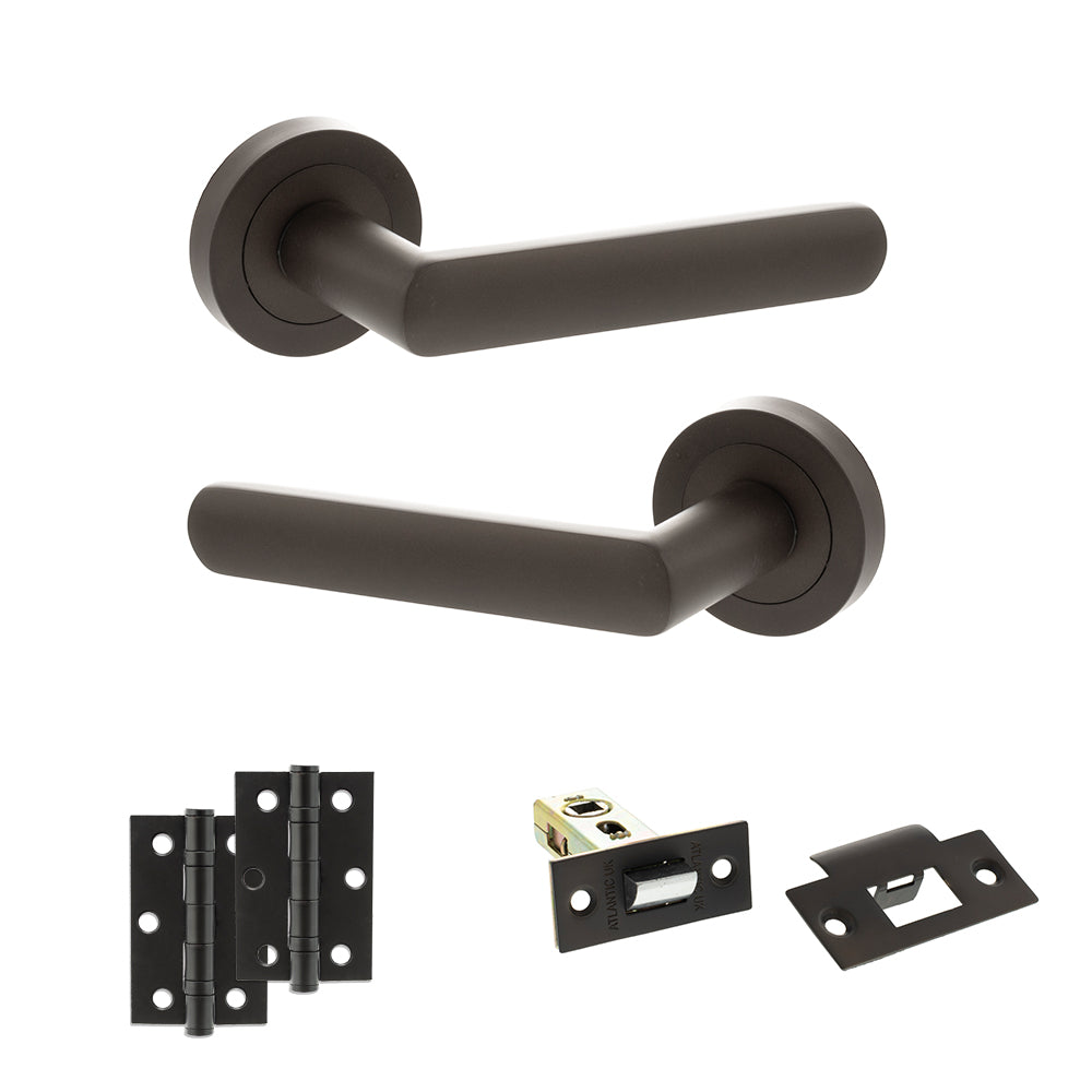 STATUS Carolina Door Handle Pack (Latch Set - 2.5" Latch, 3" Hinges x2) - Urban Dark Bronze