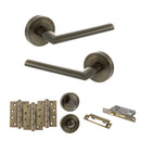 STATUS Alabama Door Handle Pack (Bathroom Set - 2.5" CE Bathroom Lock, 4" Fire Rated Hinges x3) - Antique Brass