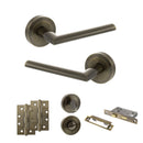 STATUS Alabama Door Handle Pack (Bathroom Set - 3" CE Bathroom Lock, 4" Slim Knuckle Hinges x2) - Antique Brass