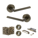 STATUS Alabama Door Handle Pack (3 Lever Lock Set - 3" CE Sashlock, 3" Premium Hinges x3) - Antique Brass