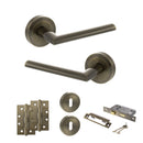 STATUS Alabama Door Handle Pack (3 Lever Lock Set - 2.5" CE Sashlock, 4" Slim Knuckle Hinges x2) - Antique Brass
