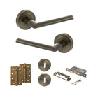 STATUS Alabama Door Handle Pack (3 Lever Lock Set - 3" CE Sashlock, 4" Slim Knuckle Hinges x2) - Antique Brass