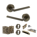 STATUS Alabama Door Handle Pack (Euro Lock Set - 3" CE Sashlock, 3" Premium Hinges x3) - Antique Brass