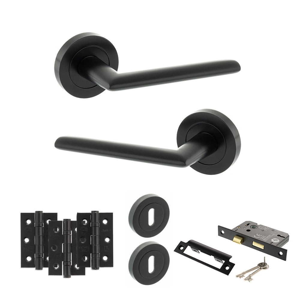 STATUS Alabama Door Handle Pack (3 Lever Lock Set - 3" CE Sashlock, 3" Premium Hinges x3) - Matt Black