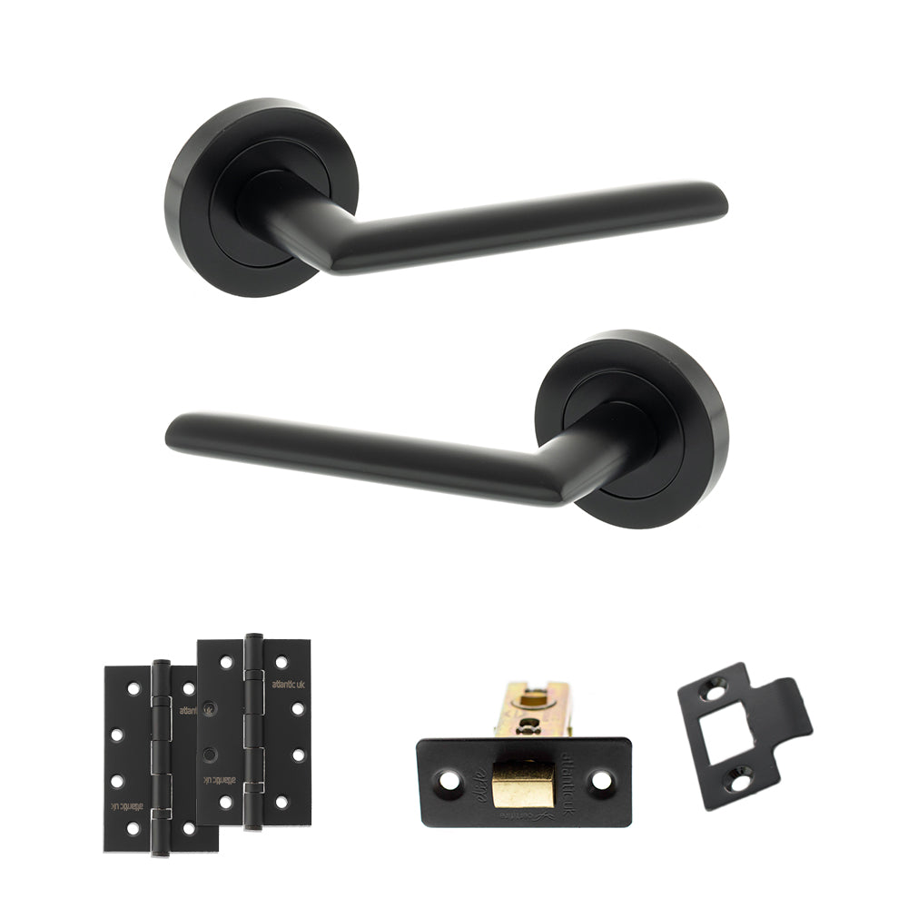 STATUS Alabama Door Handle Pack (Latch Set - 2.5" CE Latch, 4" Slim Knuckle Hinges x2) - Matt Black