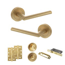 STATUS Alabama Door Handle Pack (Bathroom Set - 2.5" CE Bathroom Lock, 4" Slim Knuckle Hinges x2) - Satin Brass