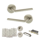 STATUS Alabama Door Handle Pack (Bathroom Set - 2.5" CE Bathroom Lock, 4" Fire Rated Hinges x3) - Satin Nickel