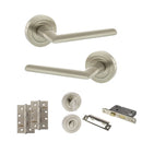 STATUS Alabama Door Handle Pack (Bathroom Set - 3" CE Bathroom Lock, 4" Slim Knuckle Hinges x2) - Satin Nickel