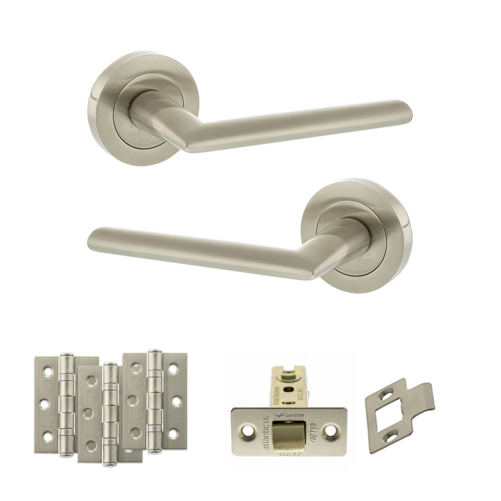 STATUS Alabama Door Handle Pack (Latch Set - 3" CE Latch, 3" Premium Hinges x3) - Satin Nickel