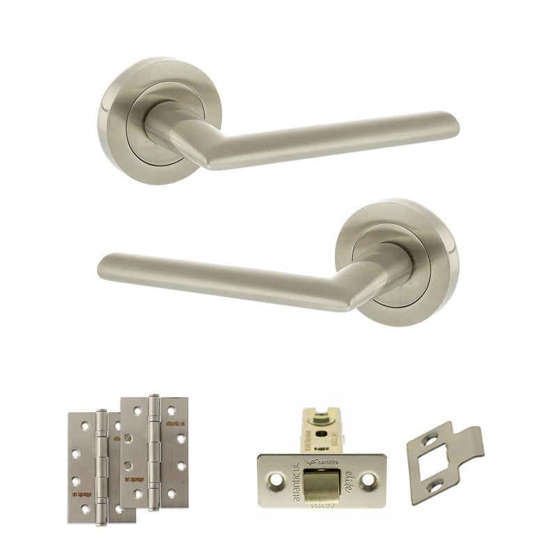 STATUS Alabama Door Handle Pack (Latch Set - 3" CE Latch, 4" Slim Knuckle Hinges x2) - Satin Nickel