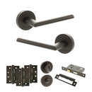 STATUS Alabama Door Handle Pack (Bathroom Set - 3" CE Bathroom Lock, 4" Fire Rated Hinges x3) - Urban Dark Bronze