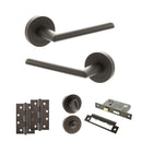 STATUS Alabama Door Handle Pack (Bathroom Set - 3" CE Bathroom Lock, 4" Slim Knuckle Hinges x2) - Urban Dark Bronze