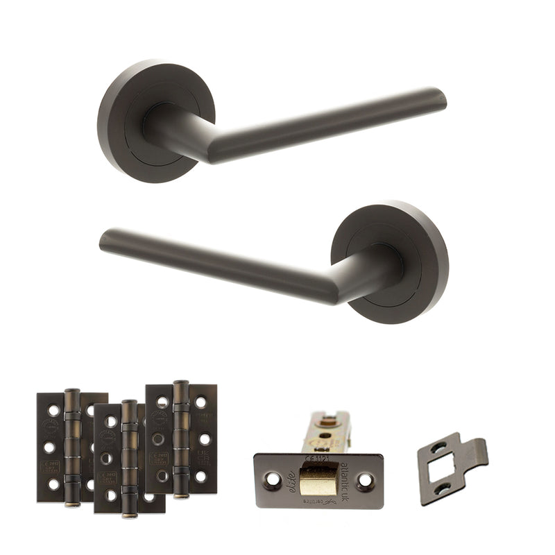 STATUS Alabama Door Handle Pack (Latch Set - 2.5" CE Latch, 3" Fire Rated Hinges x3) - Urban Dark Bronze