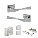 Senza Pari Guido Door Handle Pack (3 Lever Lock Set - 3" CE Sashlock, 4" Slim Knuckle Hinges x2) - Polished Chrome