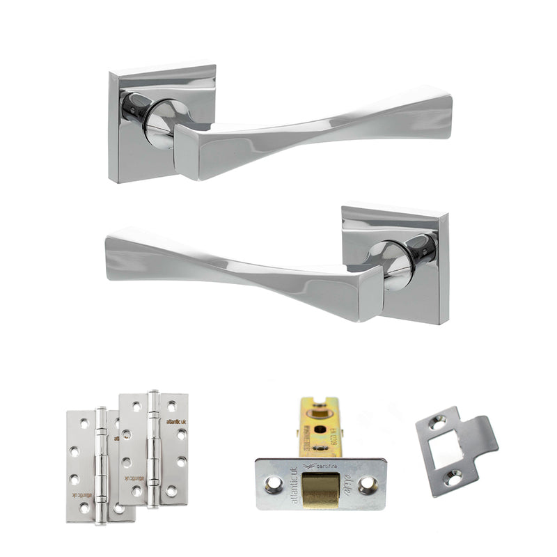 Senza Pari Guido Door Handle Pack (Latch Set - 3" CE Latch, 4" Slim Knuckle Hinges x2) - Polished Chrome