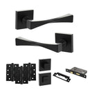 Senza Pari Guido Door Handle Pack (Bathroom Set - 2.5" CE Bathroom Lock, 4" Fire Rated Hinges x3) - Matt Black