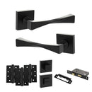 Senza Pari Guido Door Handle Pack (Bathroom Set - 3" CE Bathroom Lock, 4" Fire Rated Hinges x3) - Matt Black