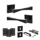 Senza Pari Guido Door Handle Pack (3 Lever Lock Set - 3" CE Sashlock, 3" Premium Hinges x3) - Matt Black