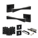Senza Pari Guido Door Handle Pack (3 Lever Lock Set - 3" CE Sashlock, 4" Fire Rated Hinges x3) - Matt Black