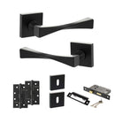 Senza Pari Guido Door Handle Pack (3 Lever Lock Set - 2.5" CE Sashlock, 4" Slim Knuckle Hinges x2) - Matt Black