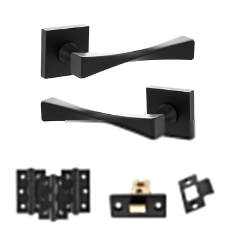 Senza Pari Guido Door Handle Pack (Latch Set - 2.5" CE Latch, 3" Premium Hinges x3) - Matt Black