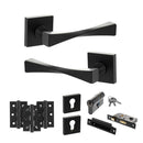 Senza Pari Guido Door Handle Pack (Euro Lock Set - 3" CE Sashlock, 3" Premium Hinges x3) - Matt Black