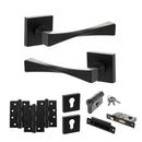 Senza Pari Guido Door Handle Pack (Euro Lock Set - 2.5" CE Sashlock, 4" Fire Rated Hinges x3) - Matt Black