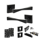 Senza Pari Guido Door Handle Pack (Euro Lock Set - 2.5" CE Sashlock, 4" Slim Knuckle Hinges x2) - Matt Black