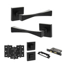 Senza Pari Guido Door Handle Pack (Bathroom Set - 3" CE Bathroom Lock, 3" Premium Hinges x3) - Matt Black