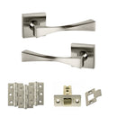 Senza Pari Guido Door Handle Pack (Latch Set - 2.5" CE Latch, 3" Premium Hinges x3) - Satin Nickel