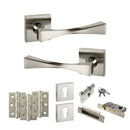 Senza Pari Guido Door Handle Pack (Euro Lock Set - 3" CE Sashlock, 3" Premium Hinges x3) - Satin Nickel