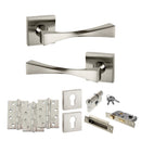 Senza Pari Guido Door Handle Pack (Euro Lock Set - 3" CE Sashlock, 4" Fire Rated Hinges x3) - Satin Nickel