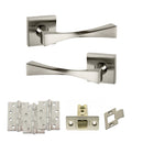 Senza Pari Guido Door Handle Pack (Latch Set - 2.5" CE Latch, 4" Fire Rated Hinges x3) - Satin Nickel