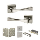 Senza Pari Guido Door Handle Pack (Bathroom Set - 3" CE Bathroom Lock, 3" Premium Hinges x3) - Satin Nickel