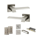 Senza Pari Giovanni Door Handle Pack (Bathroom Set - 3" CE Bathroom Lock, 4" Slim Knuckle Hinges x2) - Satin Nickel