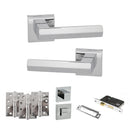 Senza Pari Davoli Door Handle Pack (Bathroom Set - 2.5" CE Bathroom Lock, 4" Fire Rated Hinges x3) - Polished Chrome