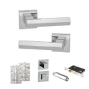 Senza Pari Davoli Door Handle Pack (Bathroom Set - 2.5" CE Bathroom Lock, 4" Slim Knuckle Hinges x2) - Polished Chrome