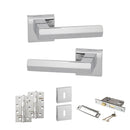 Senza Pari Davoli Door Handle Pack (3 Lever Lock Set - 2.5" CE Sashlock, 4" Slim Knuckle Hinges x2) - Polished Chrome